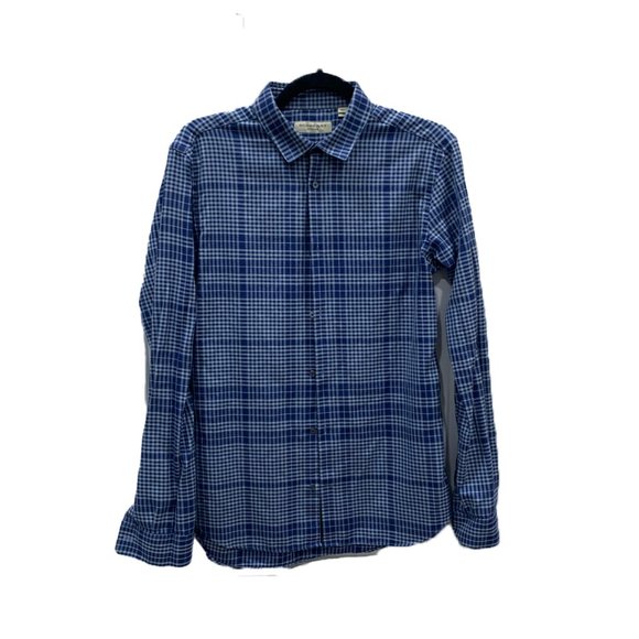 2 Burberry Mens Dress Shirts Button Ups Plaid Blue & White Medium Bundle - Picture 1 of 16